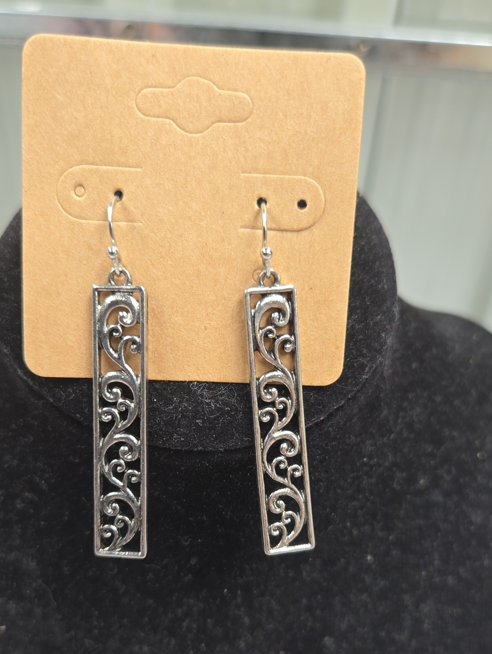Silver Filigree Bar Drop Earrings - Women Jewelry
